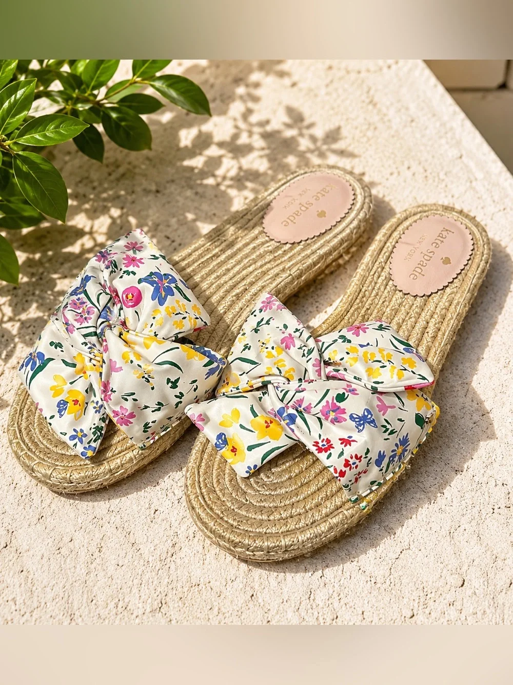 Kate Spade Geneva Garden Bouquet Floral Bow Espadrille Slide Sandals Size 9